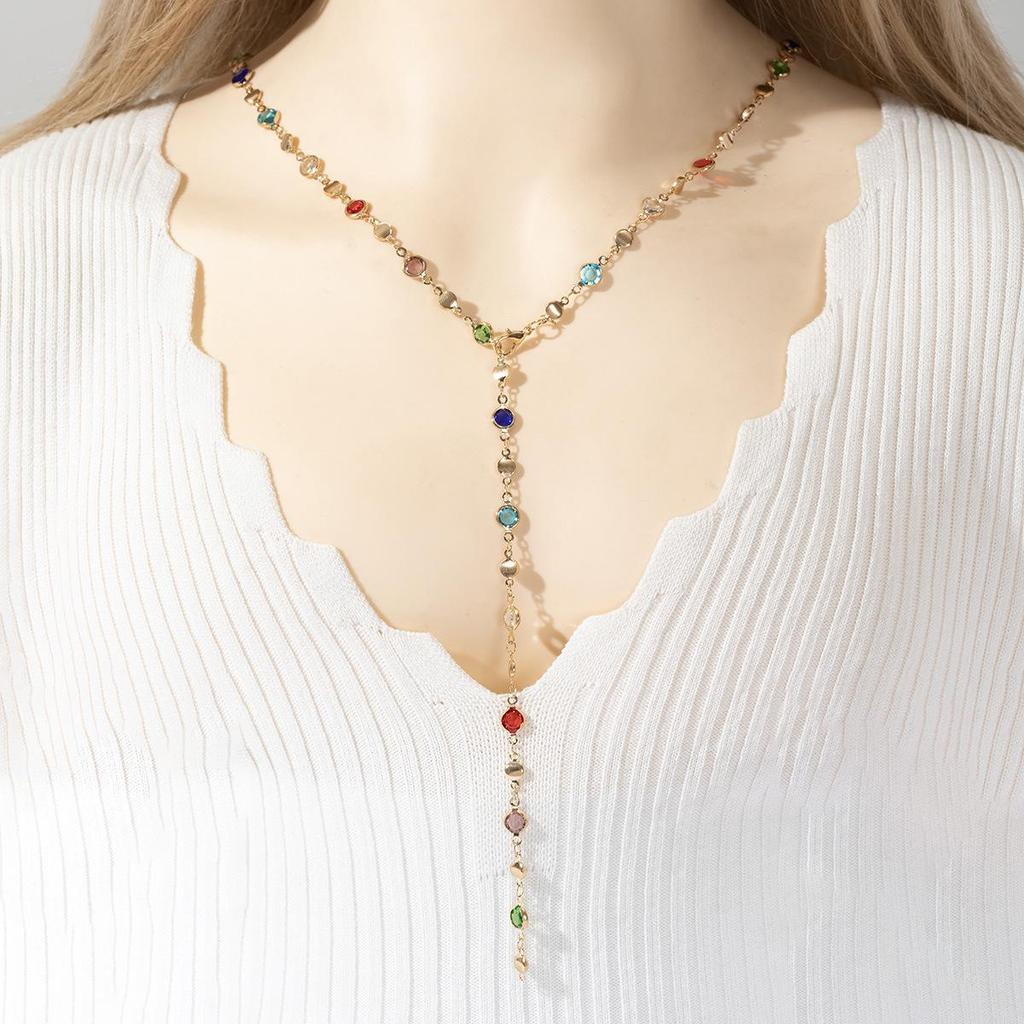 Cross-Border French Style Long Diamond Tassel Heart Choker Necklace for Women