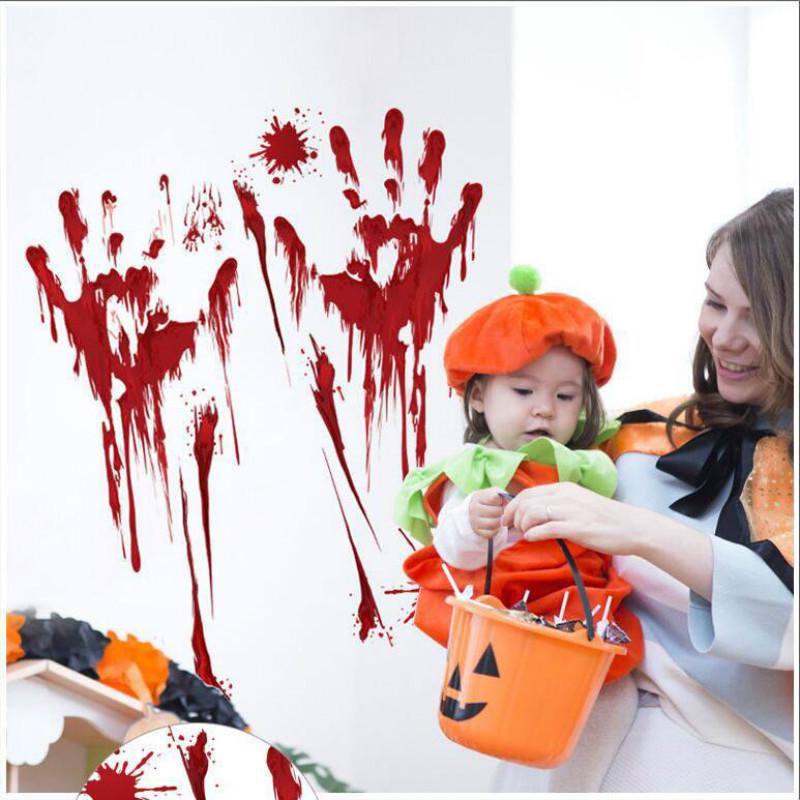 New Halloween Blood Handprint Blood Footprint Bedroom Living Room Wall Stickers