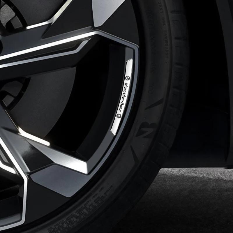 GLC GLB 4pcs Car Wheel Hub Sticker Tire Rim Metal Alloy Strips For Mercedes Benz AMG W206 W204 W205 W212 W213 W221 W222 W223 W2