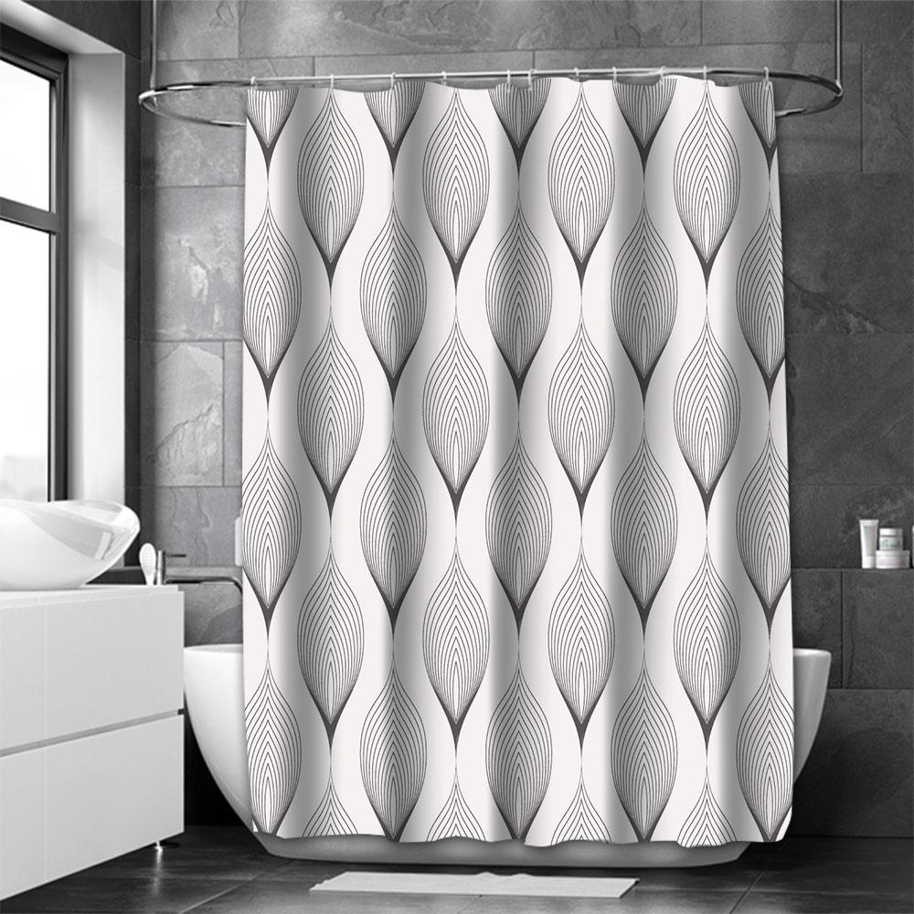 Abstract Geometric Bathing Curtain  Bathroom Nordic Green Leaf  Shower Curtain Waterproof With 12 Hooks Home Deco Free Ship