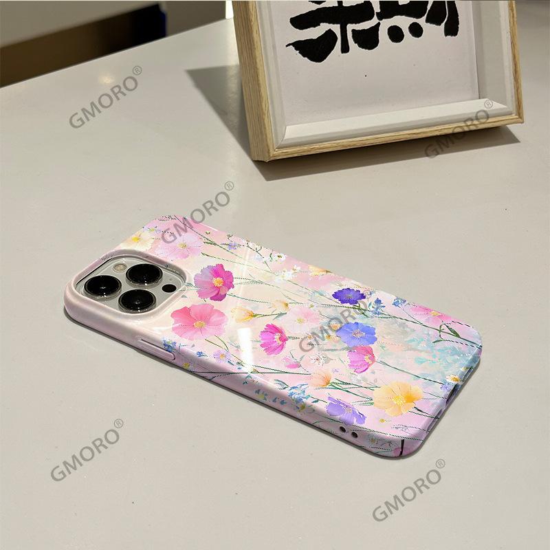 Hot-selling Oil Painting Style Pink Flower Mobile Phone Case iPhone17 Glossy Film Apple 16 Large Hole Anti-drop Cover