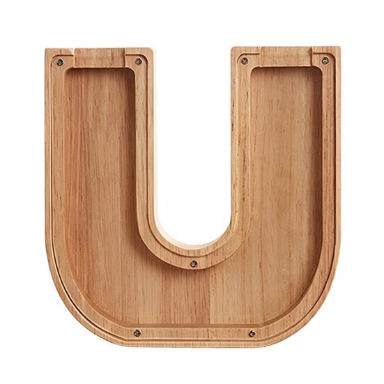 Wooden Piggy Bank with Clear Window, A-Z Letter Coin Cash Container for Kids Adults, Unbreakable Money Saving Box Decoration