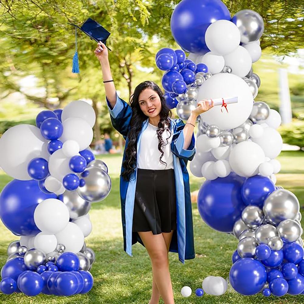Guirlande de Ballons Bleu Royal Kit d'Arche de Ballons Blanc Argenté Décoration de Fête d'Anniversaire de Mariage de Remise de Diplôme Maison Globos