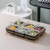 Japanese Style Melamine 6-Compartment Serving Platter with Gold Stand & Lid
