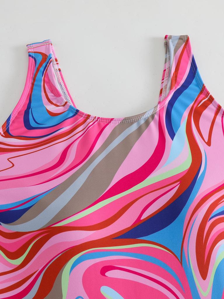 European & American Round Neck Wavy One-Piece Swimsuit - Women's Sleeveless Beachwear