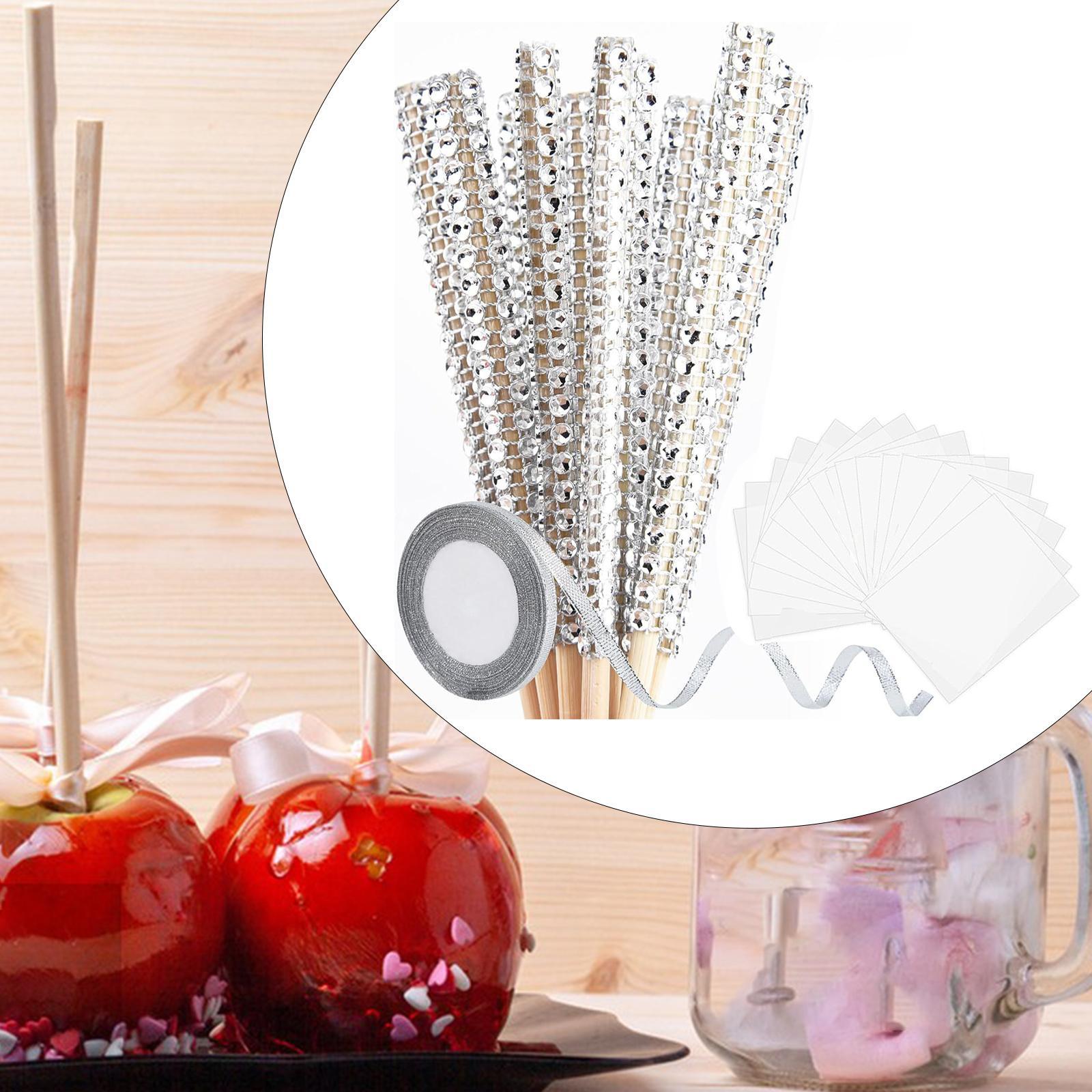 

24Pcs Bling Candy Fruit Sticks with Bags Ribbon for Party Favor Household серебряный