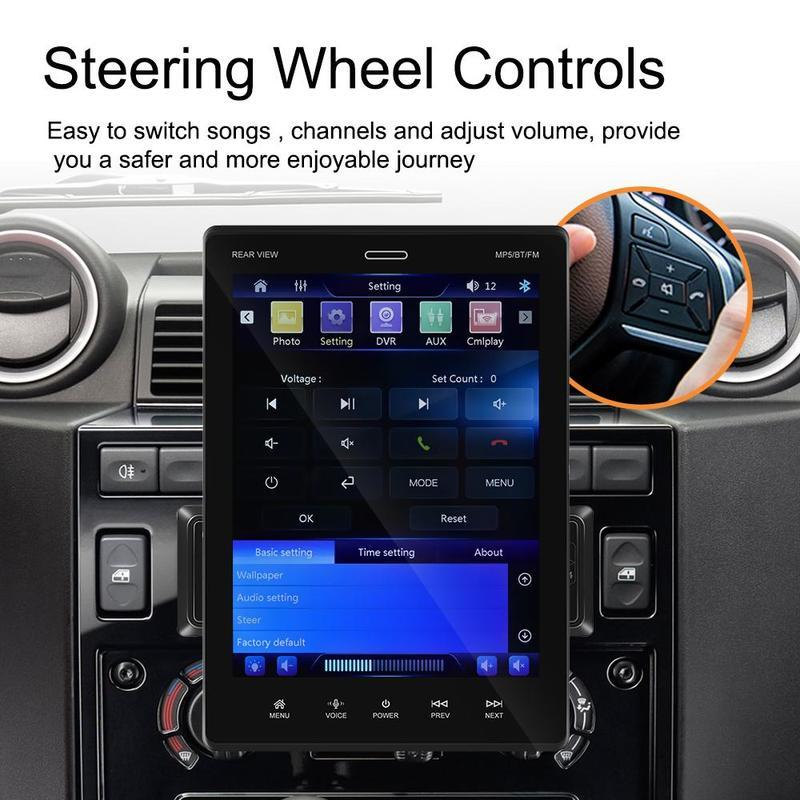 1 Din 9.5 Inch Vertical Touch Screen Car MP5 Player Carplay Android Auto Mirror Link DVR Rear View SWC Bluetooth FM TF/USB