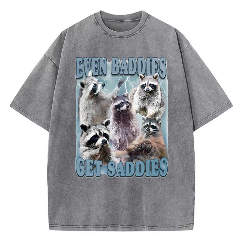 Hip Hop T Shirt Vintage Washed Cotton T-Shirt Bear Animals Graphic Tee Casual Streetwear for Spring Summer Fall