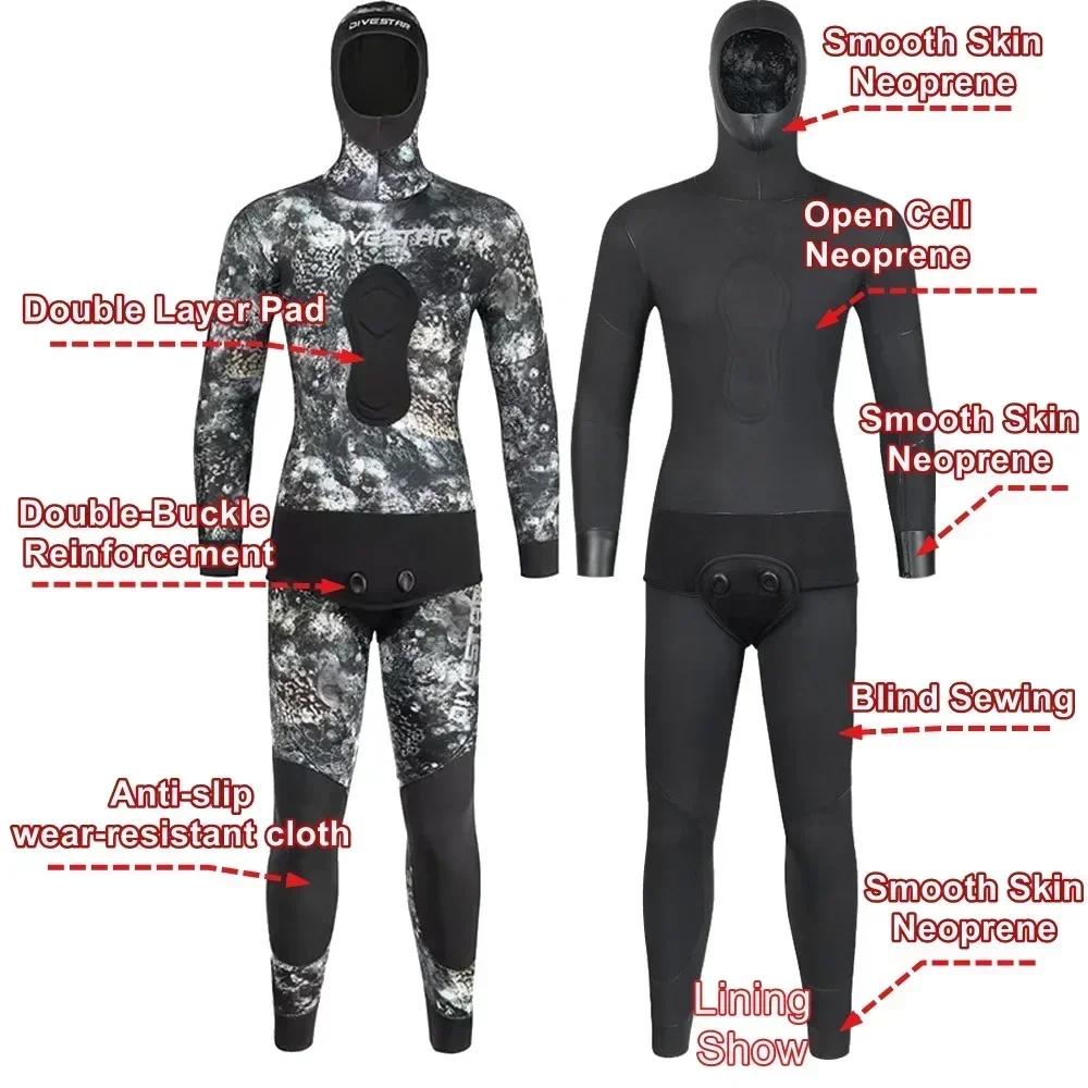 Men 5mm Wetsuit Spearfishing Open Cell Neoprene Freedive Scauba Diving Hoodie Camouflage Blind Sewing Two Piece