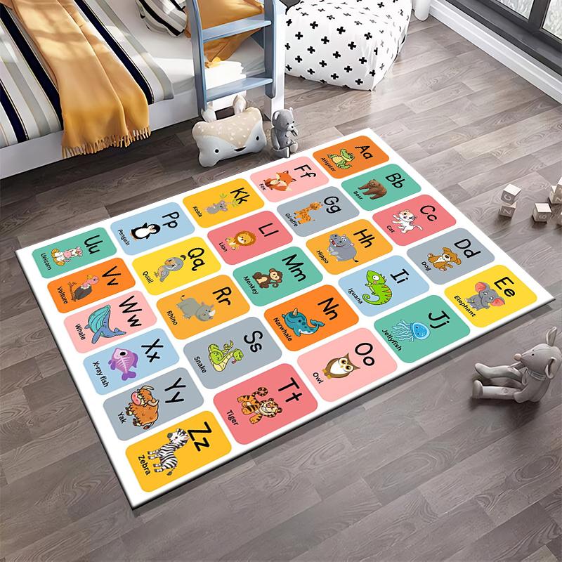 Alphabet Animal Print Carpet Non-slip rug suitable for living room and bedroom sofas.