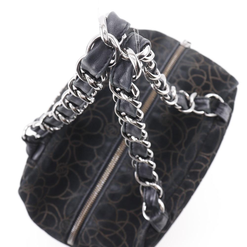 CHANEL Camelia Tote Bag ChainShoulder black Suede Women Used