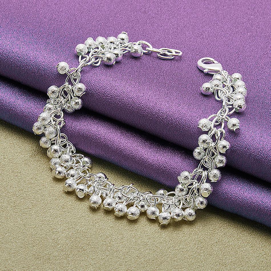 

Браслет CHSHINE из стерлингового серебра 925 пробы с матовым виноградом и бусинами для женщин, модные ювелирные изделия с подвесками 20CM 8inches