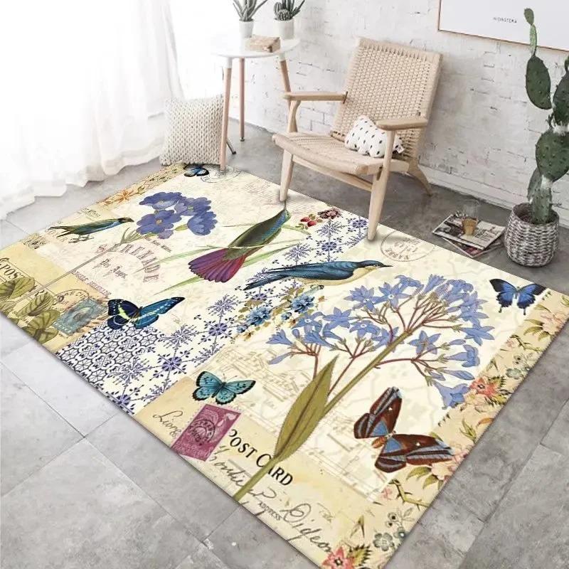 

Printed Rug with Floral Fauna Pomegranate Chrysanthemum Pattern Vintage Charm Decorative Rug for Living Room Bedroom Sofa Area 40x60cm