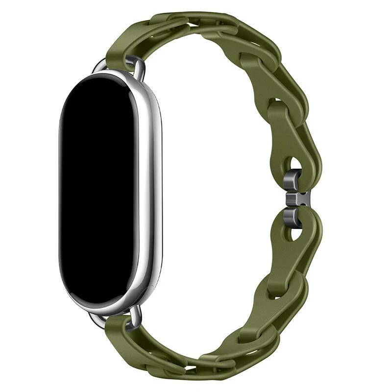 Rubber Strap for Xiaomi Mi Band 8 Stainless Steel Buckle Bracelet for Miband 8 NFC Fashion Lady Style Replacement Silicone Band