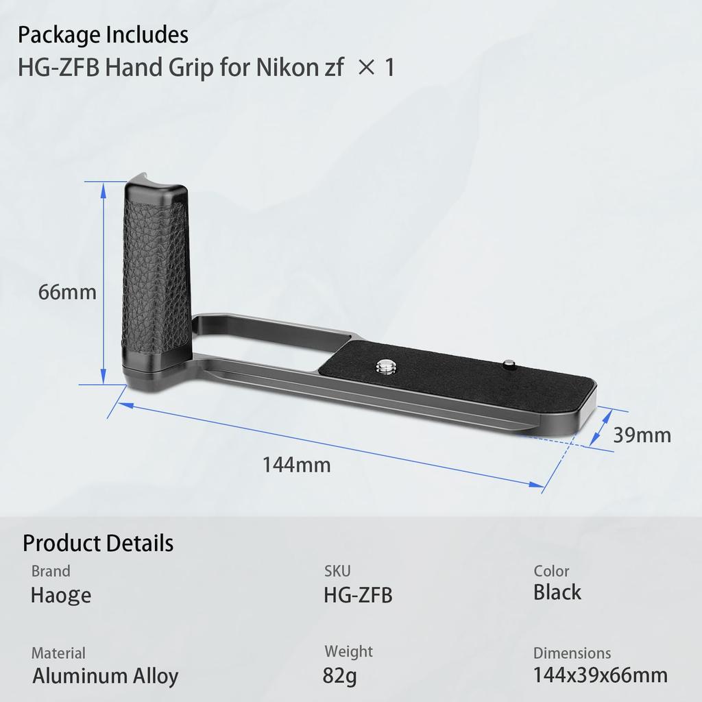 Haoge Camera Holder Hand Grip for Nikon ZF Compatible with Arca Swiss and Benro Quick Release Plate Brackets HG-ZFB Cameras, L-Shaped Grip, Kirk, RRS,