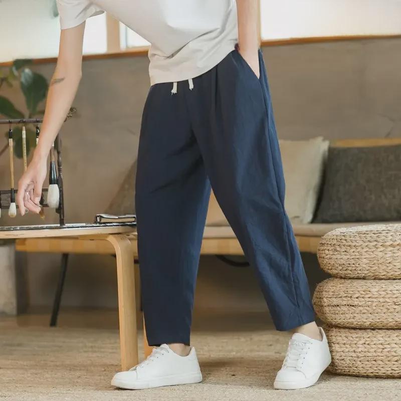Chinese-Style Men's Loose Linen Pants - Summer Thin, Straight, Wide-Leg Harem Trousers