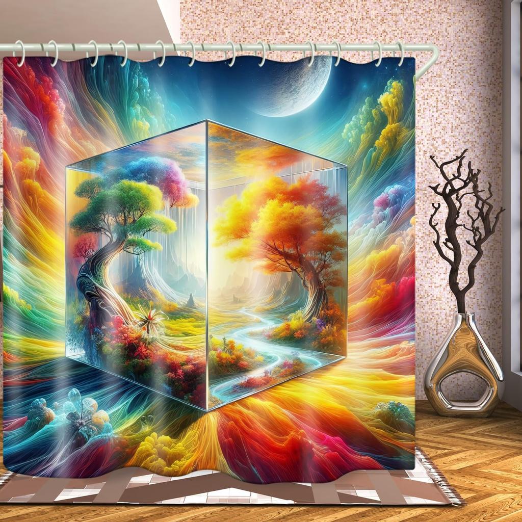 Colorful Dream Space Tree Shower Curtain, Unique Design Waterproof Fabric Shower Curtain, Bathroom Decoration, with Hook.