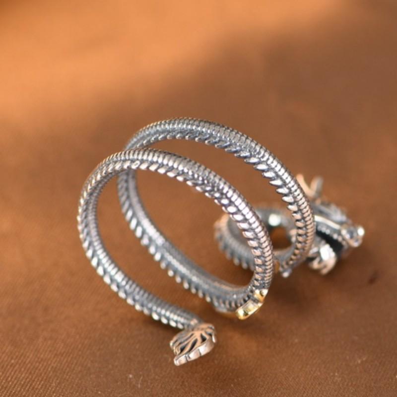Buyee 925 Sterling Silver Unique Big Ring Elegant Chinese Dragon Open Ring Finger for Men Women Rock Punk Fine Jewelry Circle