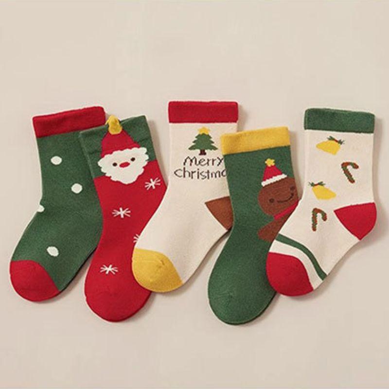 5 Pairs Kids Christmas Socks Cute Santa Claus Tree Snowman Mid Tube Socks For Baby Thick Warm Boys Girls Sock New Year Gift