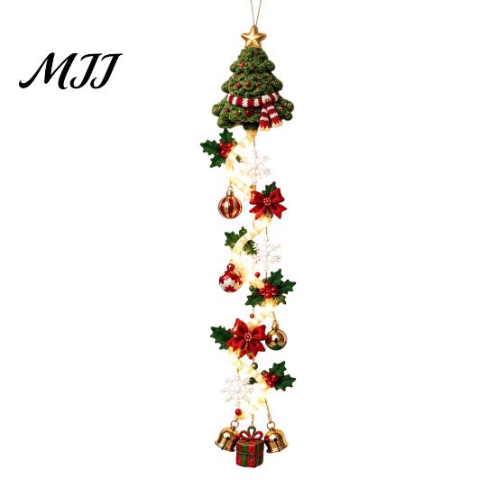 Warm Glowing Christmas Wall Decorations Door Hanger, Quilted Fabric Santa Snowman Tree Gingerbread Hanging Outdoor Porch Decoration for Holidays Light