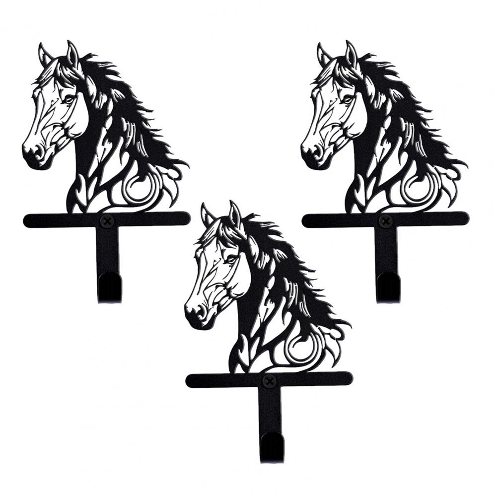 Hat Hook Wall Mount Multi Functional Wall Hanger Horse Silhouette Wall Mounted Iron Hook Black Horse Walls Hooks coats