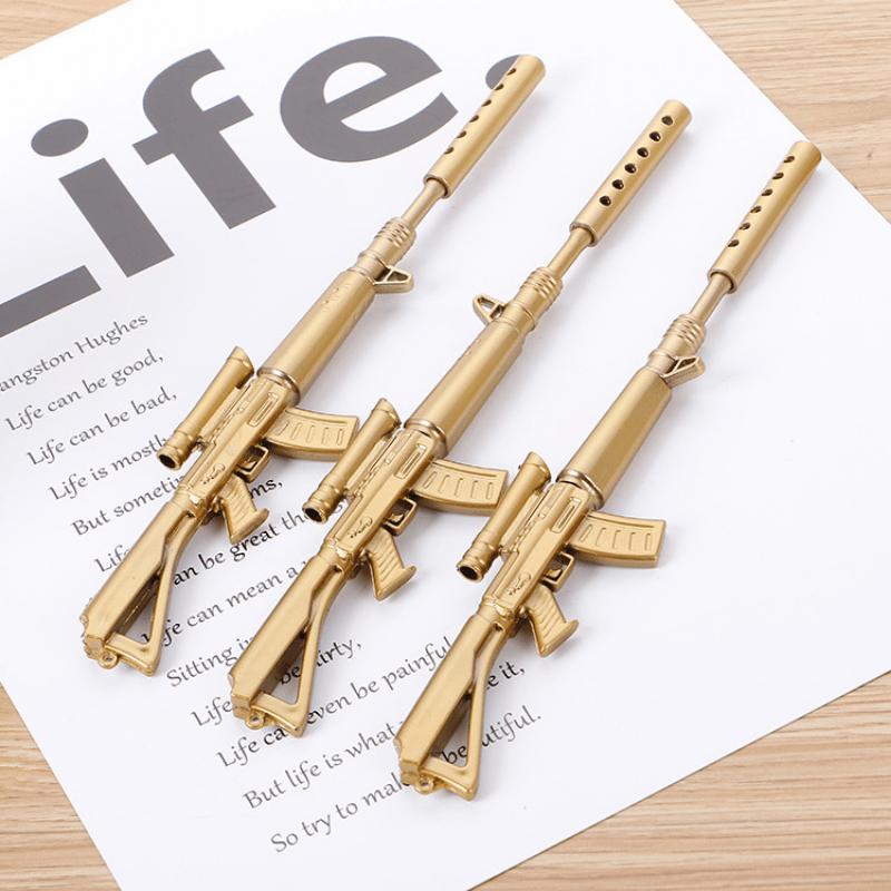 3Pcs/Set New Arrival Creative Stationery Gun Gel Pen Replaceable Pen Refill for Toy or Gift 0.38mm (Color: Gold)