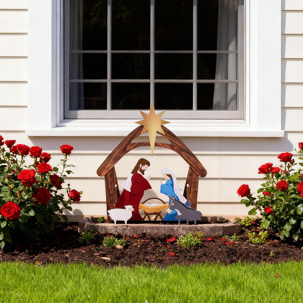 Große Krippe für den Außenbereich - Krippenausstellung, Stall Weihnachts Heilige Familie Hofdekoration Krippenszene für Vorgarten Kirche