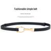 Women's Genuine Leather Adjustable Double Buckle Thin Waistband for Dresses and Sweaters