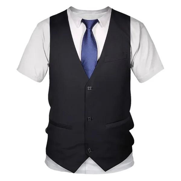 2026 New Summer Fashion Versatile Fashion Funny Fake Suit 3D T Shirt Tuxedo Bow Tie 3D Printed T-shirts Men Summer Streetwear