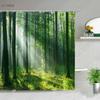 Modern 3D Printing Green Plant Tree Scenery Shower Curtains Forest Bamboo Landscape Bath Curtain Set For Bathroom Decor Cloth