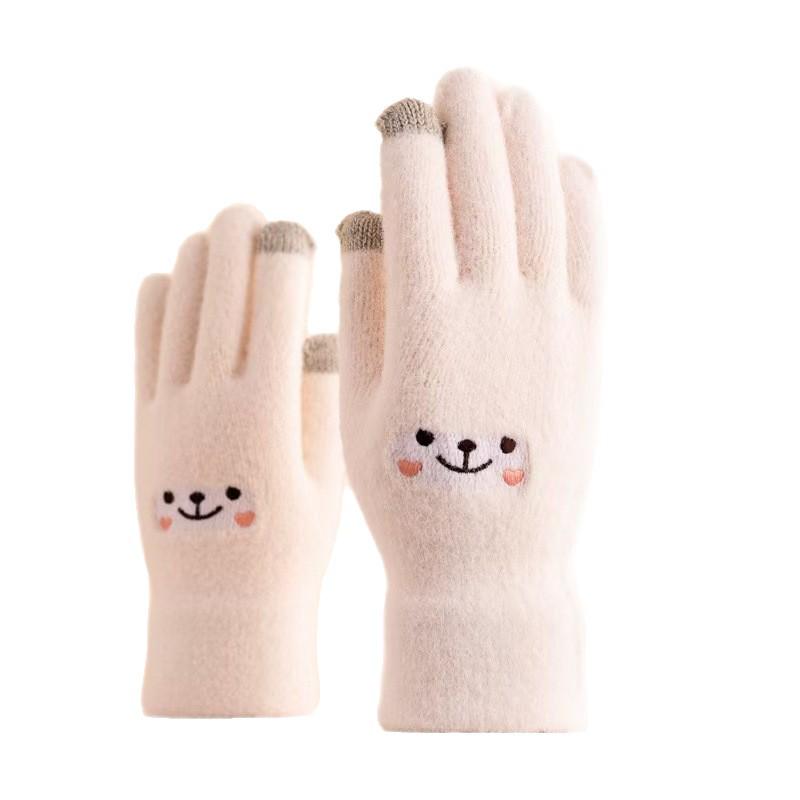 Fleece-Lined Winter Touchscreen Gloves - Thick, Warm, and Cute for Students