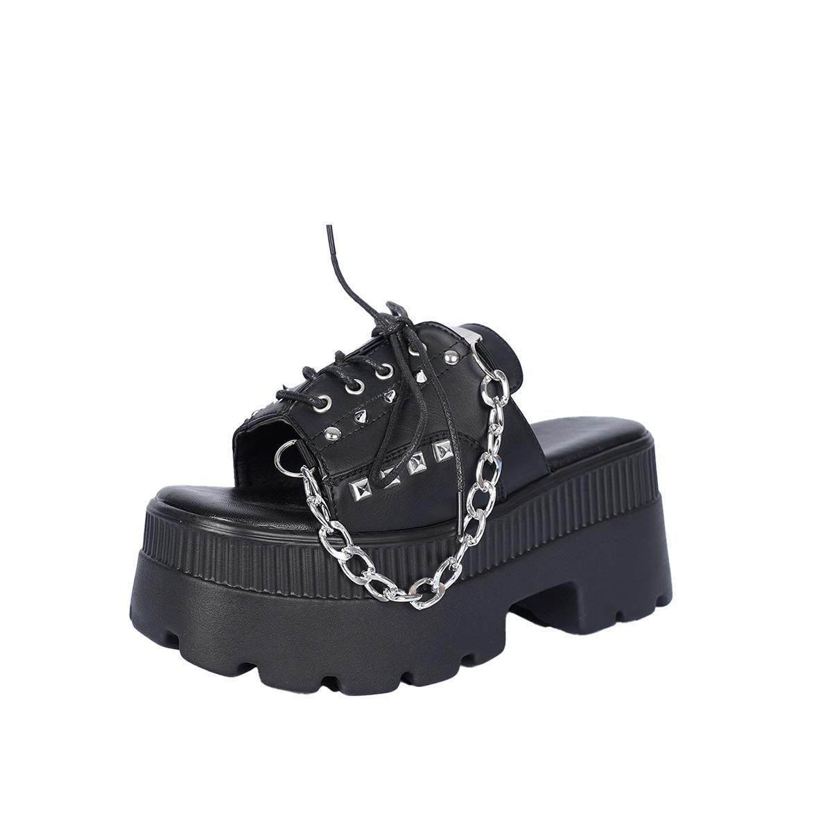 

Large size women s shoes cool slippers muffin thick sole rivet chain thick heel sandals 42 чёрный
