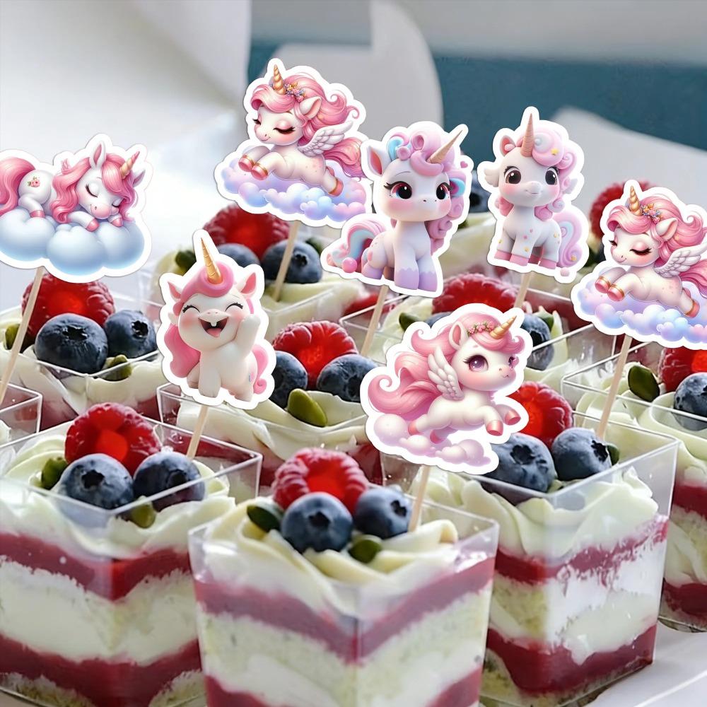 Cute pink unicorn cupcake toppers,cartoon cake picks, perfect for girls' birthday party decorations and kids' dessert decoration