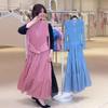 2025 European and American Plus-Size French Print Waist-Cinching Slim Long Dress