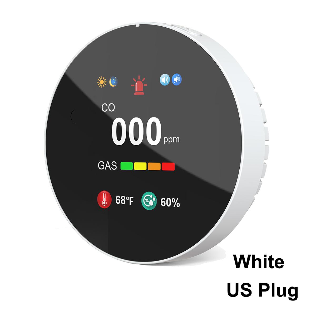 CHZHVAN Independent Gas Detector  Carbon Monoxide Alarm With TemperatureHumidity 4 in 1 Natural GasCO Alarm for Home Security US Plug White