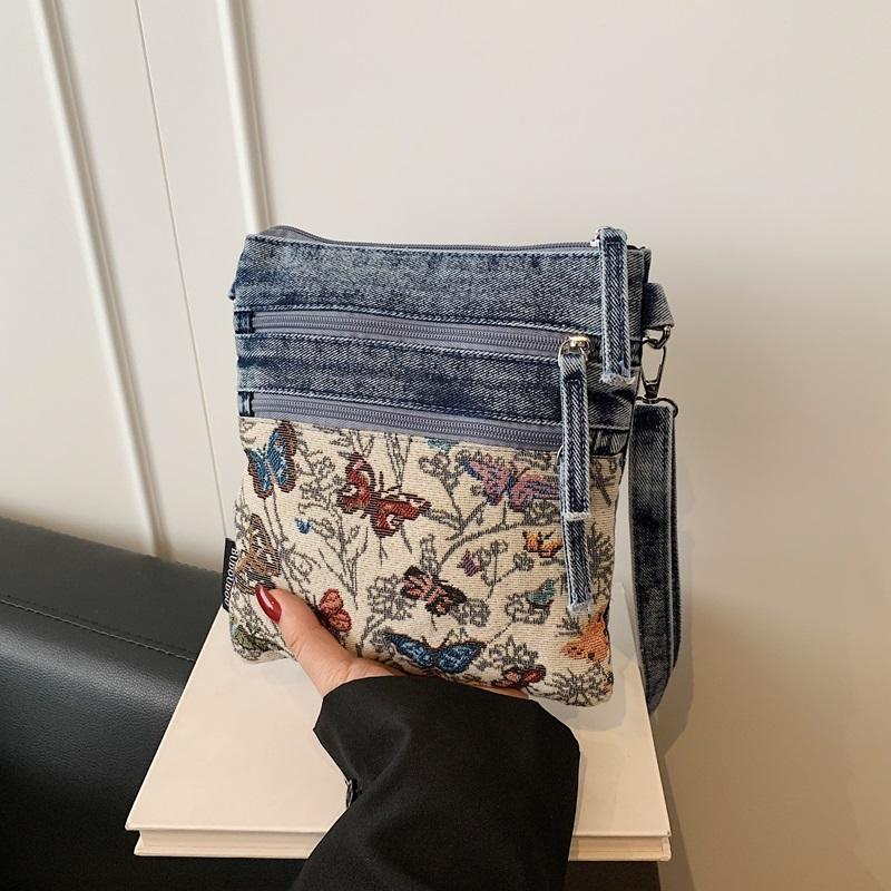 Vintage Butterfly Printing Denim Bag Crossbody Bag