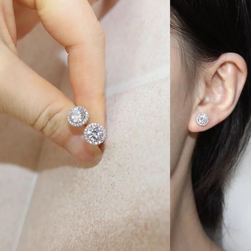 Koreanische 925er Silber Niedliche Runde Kristall Steckerohrringe für Damen S925 Hochzeitsfeier Schmuck Geschenk Aretes De Mujer