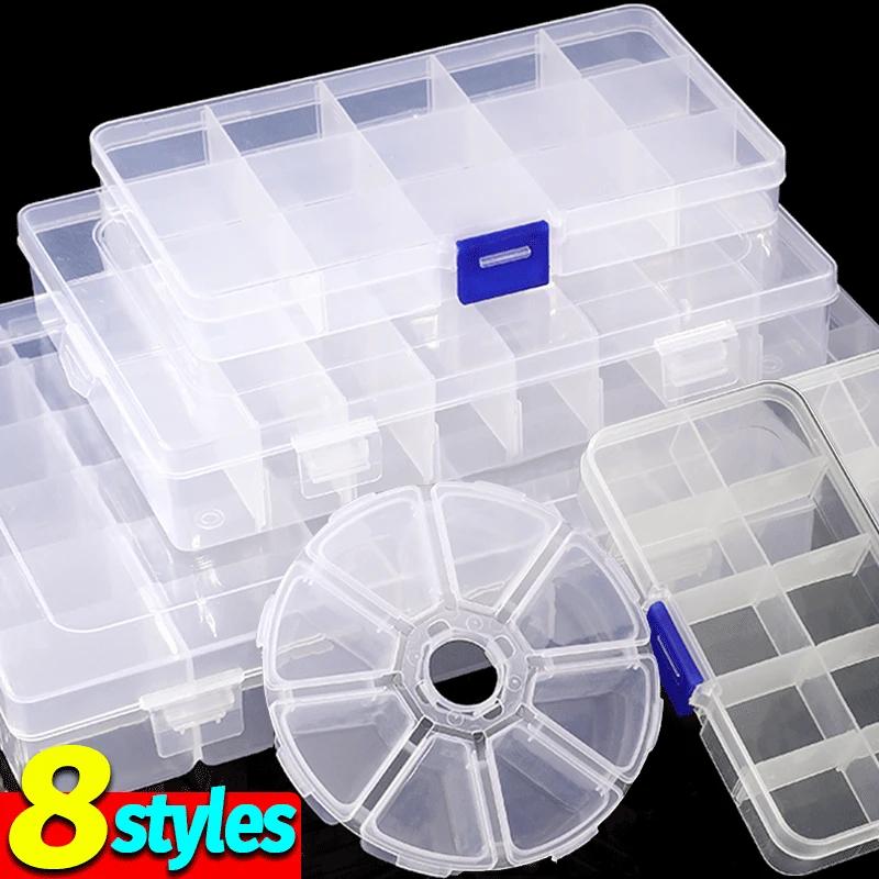 Transparent Plastic Storage Jewelry Box Plastic Compartment Adjustable Container Storage Boxes Beads Ring Earring Organizer Case