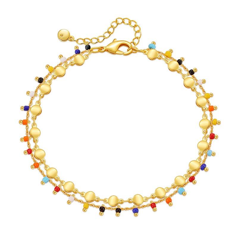 Bohemian Double Layer 18k Gold Plated Color Small Beads Ethnic Style Women Foot Anklet