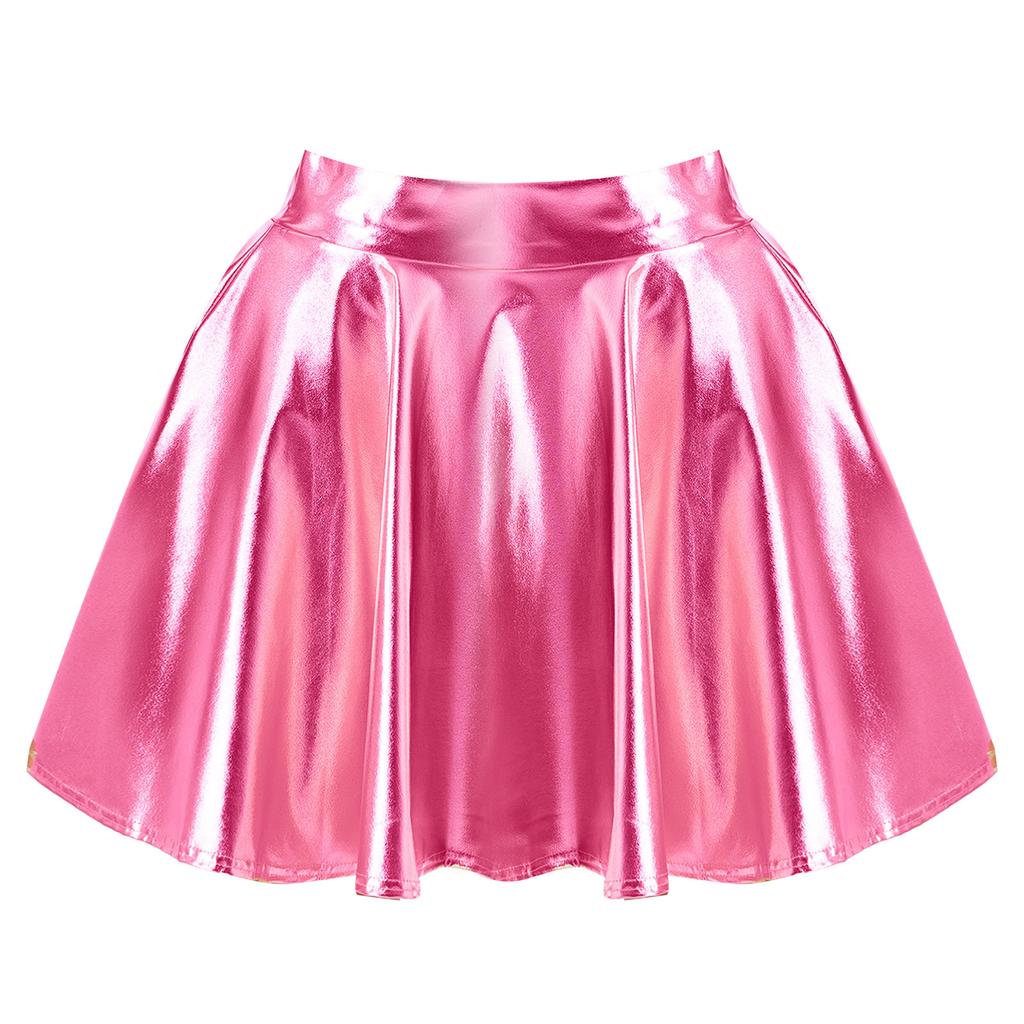 High Waist Flare Skirt Club Stage Costume Party Dancewear Shiny Ruffle Skirts for Women