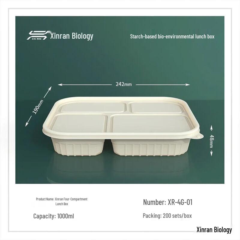 Disposable Corn Starch 4-Compartment Lunch Box