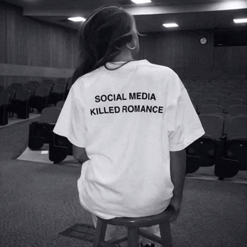 

2026 New Social Media Killed RoUnisexce Summer T Shirt Unisex Women Aesthetic Valentines Print TShirt Funny Couple Tee Tops Clothing S