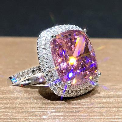 Square Micro Inlaid  Diamond Ring, Elegant Simulation Zircon Ring, Wedding Ring