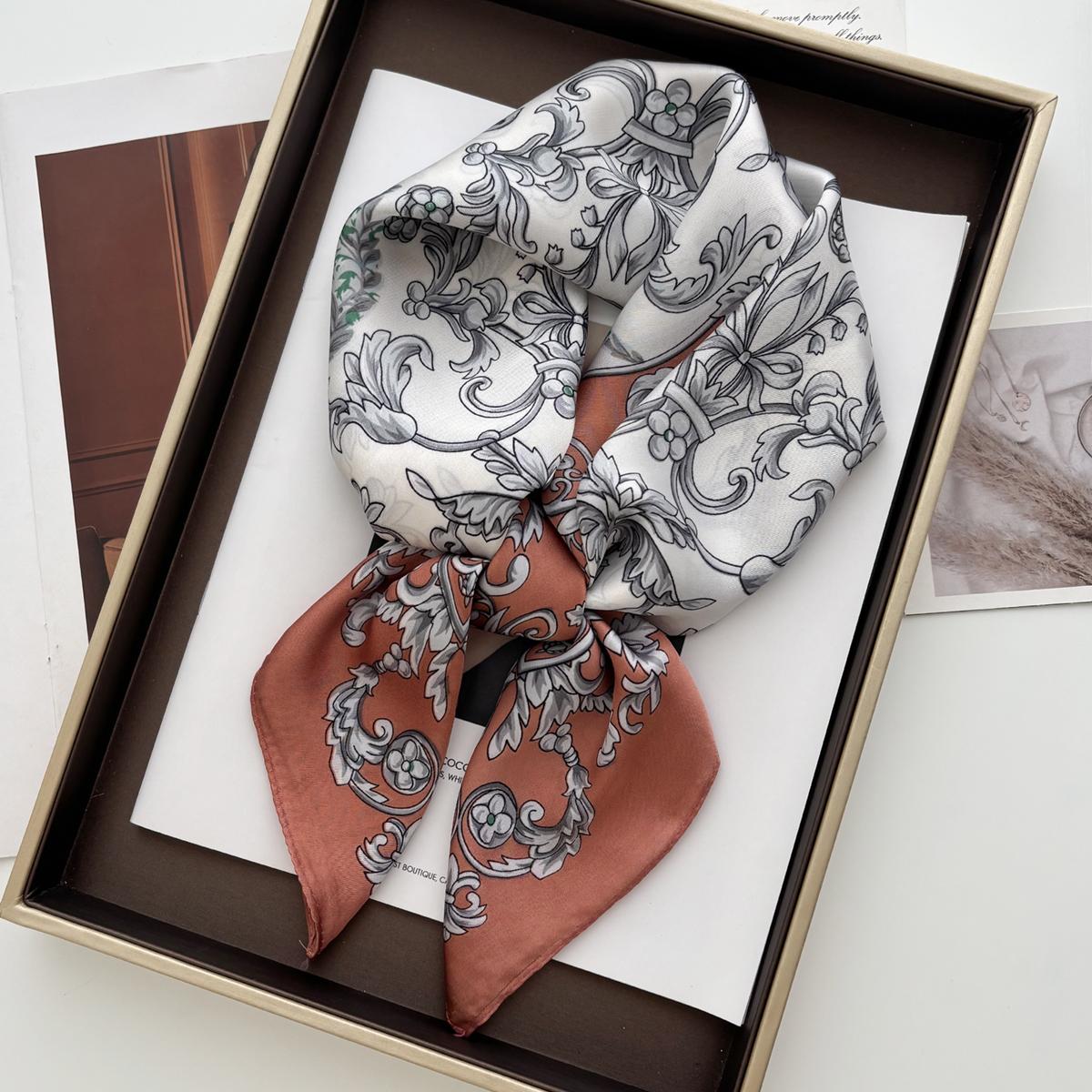 

Модный квадратный платок с цветочным принтом Элегантный Тонкий Дышащий Декоративный Шейный Платок Ветрозащитный Платок на Голову для Женщин 70x70CM