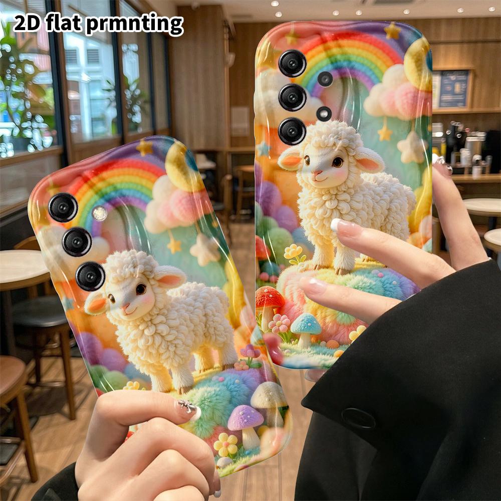 Phone Case: 2D flat, suitable for Samsung Galaxy A34 A35 M05 M06 S20 S22 S21 FE Plus 5G, rainbow cloud little sheep, perfect Christmas and Halloween h