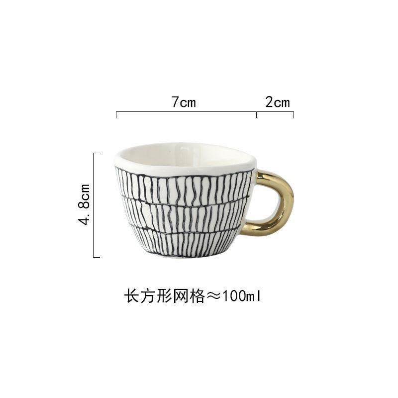 Malý keramický espresso hrnek, americký ručně malovaný geometrický nepravidelný kávový hrnek se zlatou rukojetí, hrnek na mléčný čaj, bytové doplňky