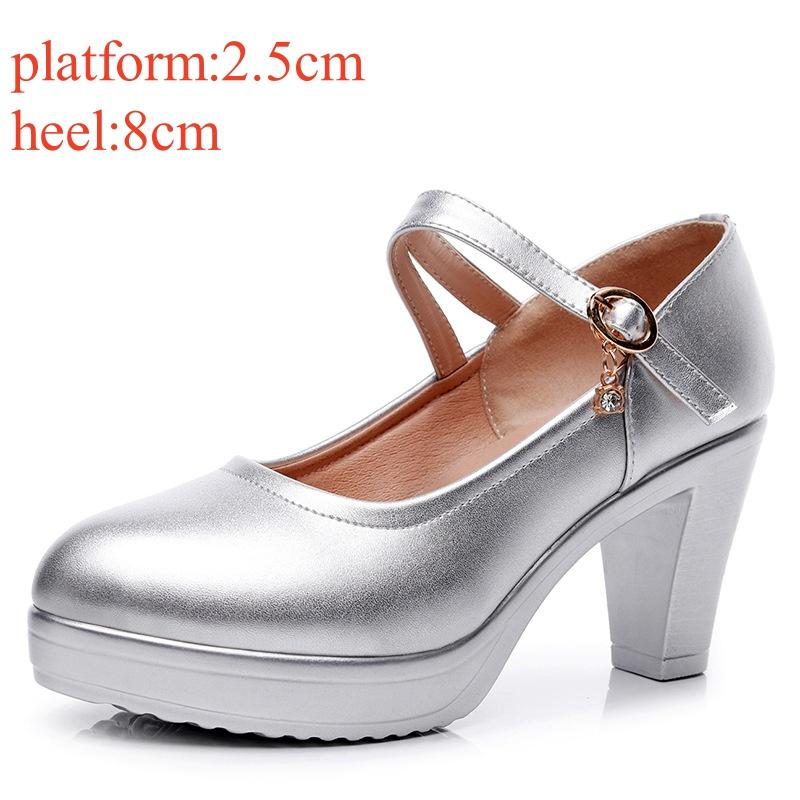 8cm 10cm Small Size 32-43 Shallow Soft Leather Mary Janes Platform Pumps 2025 Spring Trend Block High Heels Shoes Office Model