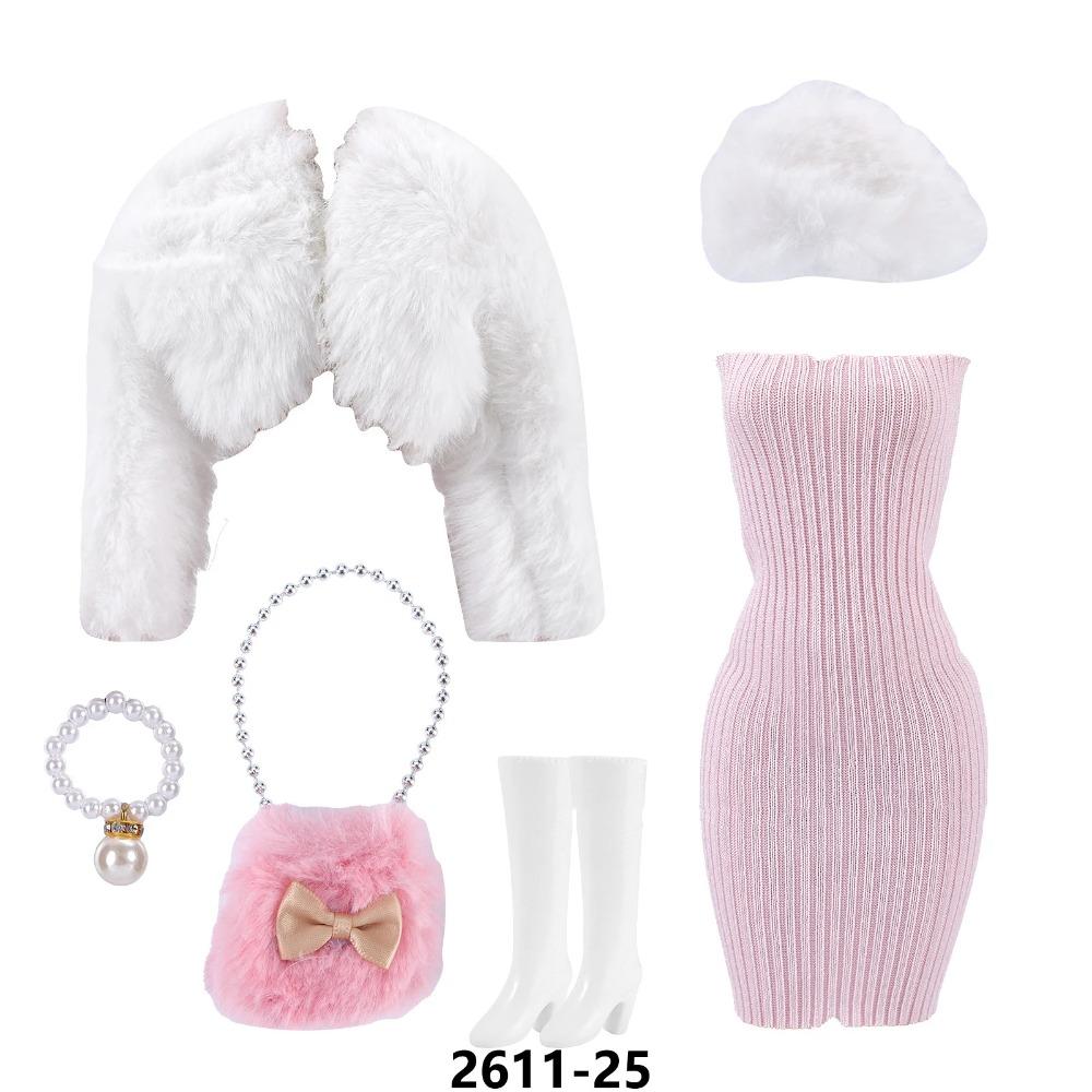 30cm Doll Clothes Fashion Luxury Fur Collar Waist Leather Trench Coat Jacket Pants Skirt Set For 1/6 Supermodel Doll Accessories