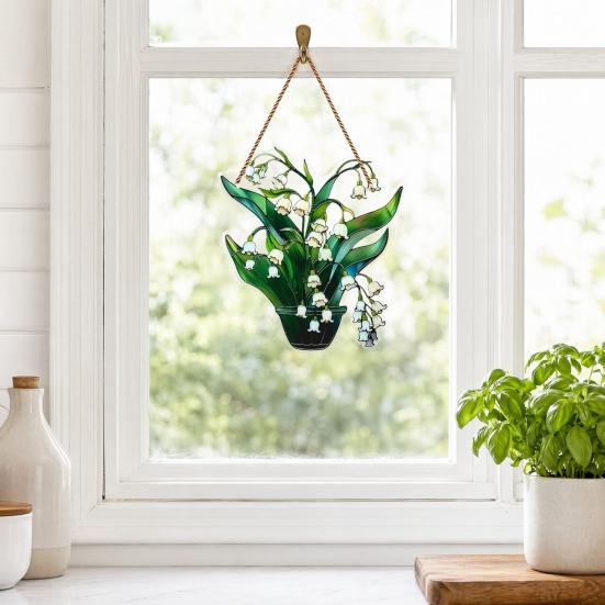 Yousheng Lily of The Valley Sun Catchers, Lily of The Valley Window Hanging, Acrylic Flower Hanging Pendant for Indoor Outdoor