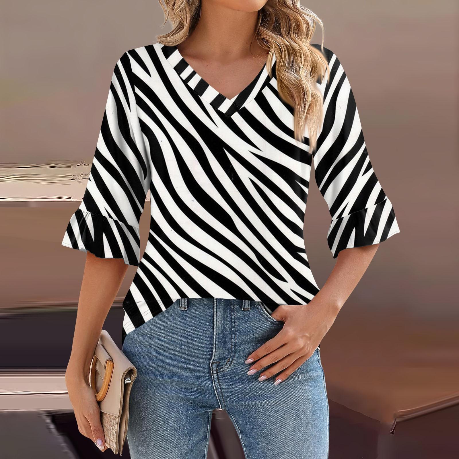 

Женский повседневный топ с рукавами 3/4, летняя футболка с v-образным вырезом и пышными рукавами L чёрный